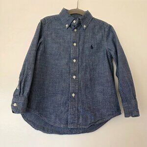Ralph Lauren Boys Button Up Denim Shirt Size 4 4T Long Sleeves Pony Logo Cotton